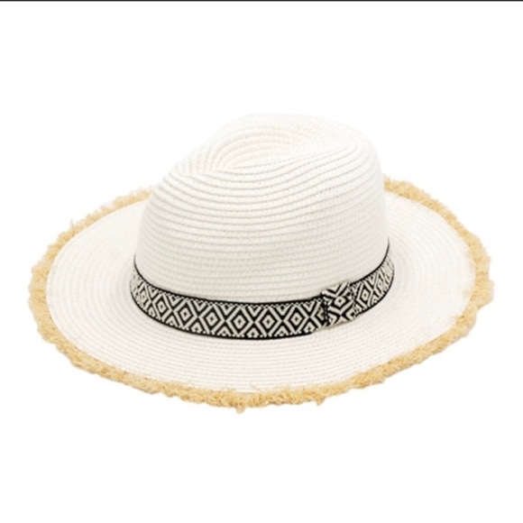 Frayed Trim Aztec Straw Hat - Picture 4 of 5